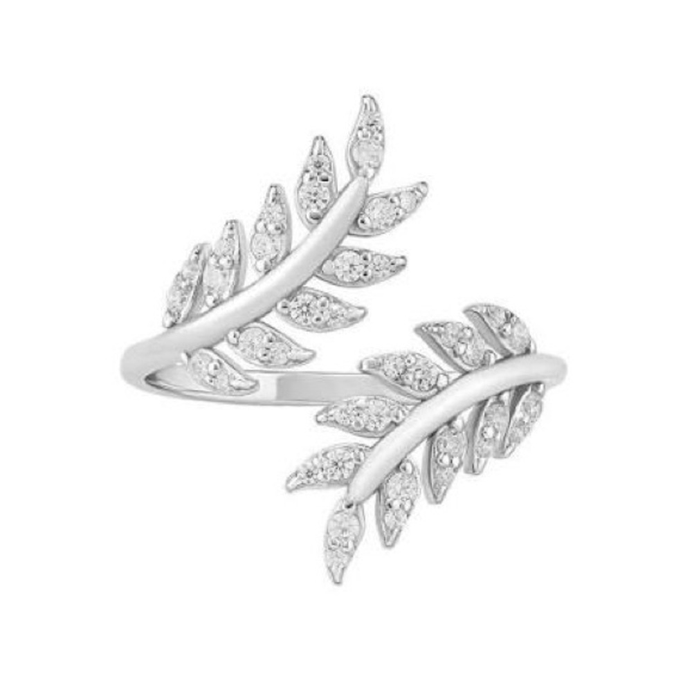 NWT PRIMROSE Sterling Silver Cubic Zirconia Double Leaf Bypass Ring